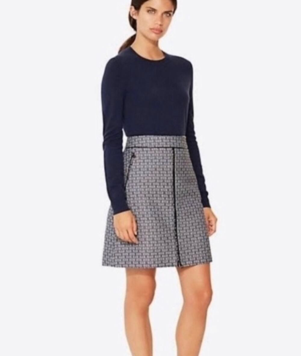 Tory Burch Designer Mini Skirt Navy Blue White Size 8